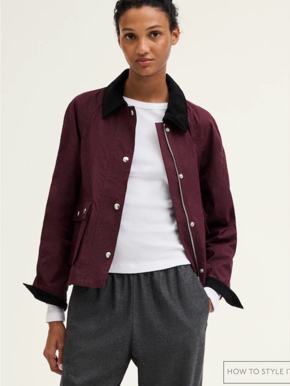Madewell Burgundy Utility Jacket with Black Collar